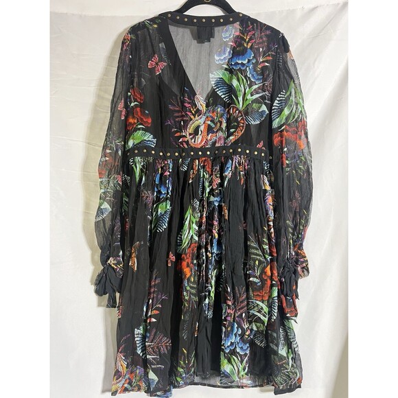 Maeve Anthro Nighttime Florals Sheer Lined Chiffon Studded Mini Dress 4 - Picture 6 of 10